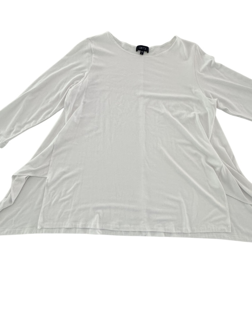 Comfy USA White Modal Swing Tunic Top Large Sharkbite Side Slit Made USA - Picture 2 of 5